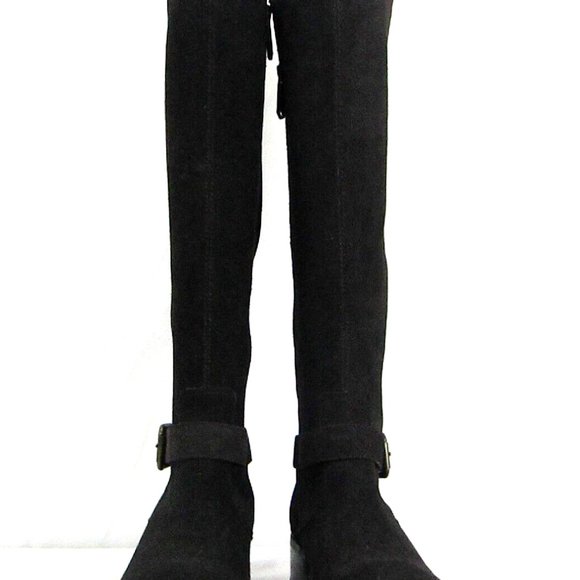 NEW DONALD J PLINER Brown Suede Stretch Buckle Small Heel Knee High Boots 9.5 M - Picture 1 of 8